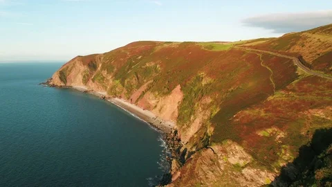 United Kingdom, Devon, Exmoor National Park, Countisbury Hill and Foreland Point Stock Footage