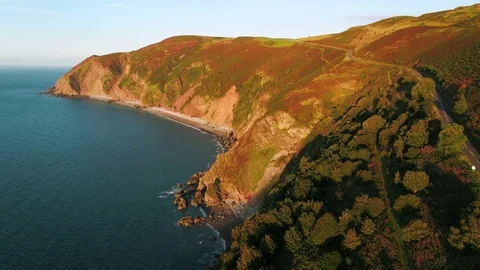 United Kingdom, Devon, Exmoor National Park, Countisbury Hill and Foreland Point Stock Footage