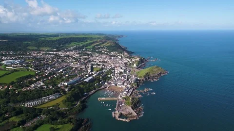 United Kingdom, Devon, North Devon coast, Ilfracombe, aerial view over the town Stock Footage 80655187