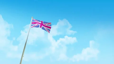 United Kingdom Flag 3D Render Animation with Fighter Jets Formation in Blue  스톡 동영상 332313413