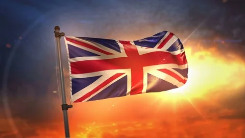 United Kingdom Flag Backlit At Beautiful Sunrise Loop Slow Motion 4K Stock Footage 76900522