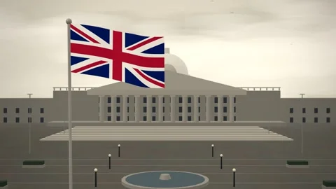 United Kingdom Flag Flying Over State Capitol Government Building seamless loop Stock Footage 344700823