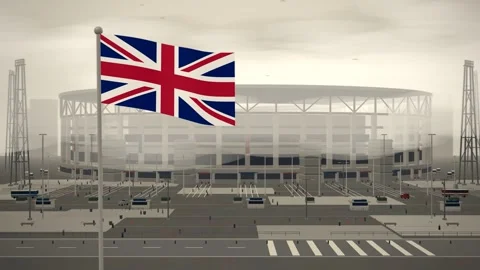 United Kingdom Flag Flying Over Sports Stadium Forecourt seamless loop 스톡 동영상 344780191