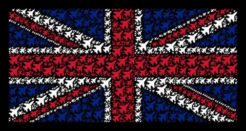 United Kingdom Flag Pattern of Jet Fighter Items Stock Illustration