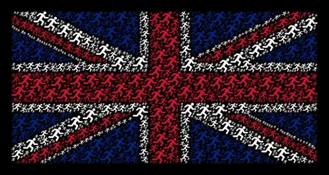 United Kingdom Flag Pattern of Running Man Icons Stock Illustration