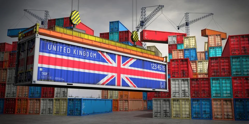 United Kingdom - freight container in cargo terminal - 3D illustration Stock Illustration