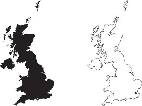 United Kingdom Great Britain UK Country Map Black Silhouette/Outline EPS Vector Stock Illustration