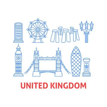 United Kingdom Line Objects Stock Illustration