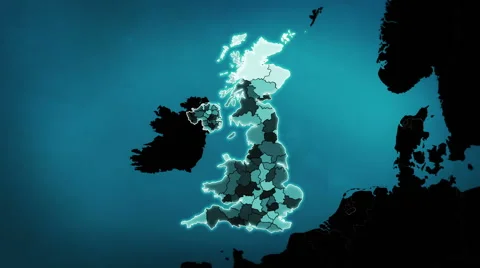 United Kingdom map: Administrative Units, Airports and Roads. Loopable Stock Footage 54838426