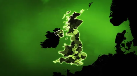 United Kingdom map: Administrative Units, Airports and Roads. Loopable Stock Footage 54838457