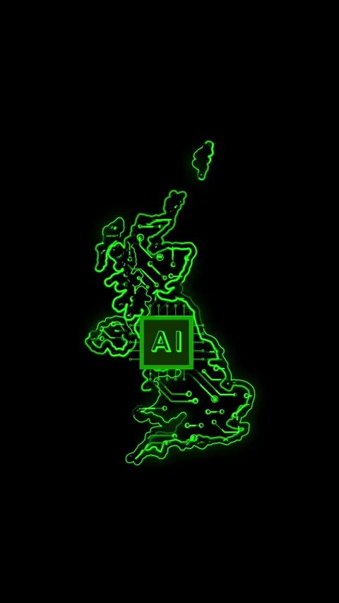 United Kingdom Map AI Chipset Technology Opener Vídeo Stock 337172923