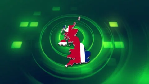 United Kingdom Map and Flag Background Stock Footage 344032547
