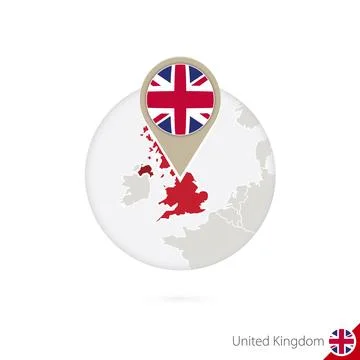United Kingdom map and flag in circle. Map of United Kingdom, United Kingdo.. Stock Illustration