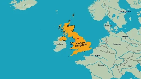 United Kingdom Map Animation Locator Zoom 4K Motion Graphic Stock Footage 340413621