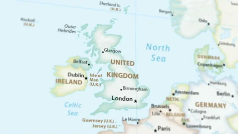 The United Kingdom on a Map with Defocus (4K) Stock Footage 101265131
