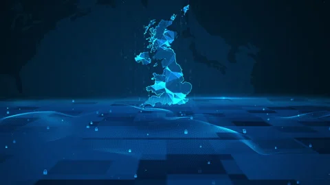 United Kingdom Map Digital Number Code Business Security Background Stock Footage 339045492