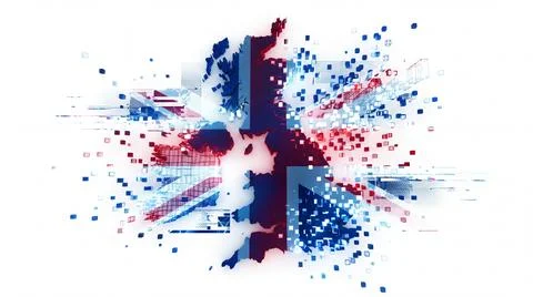 United Kingdom map dissolving into digital pixels abstract concept illustra.. Stock Illustration