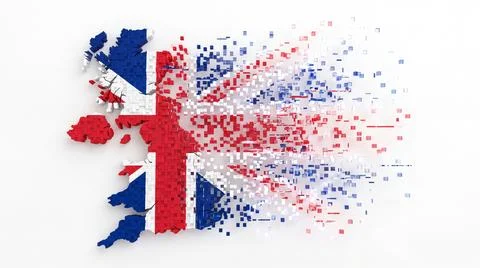 United Kingdom map dissolving into digital pixels abstract concept with Uni.. Stock Illustration