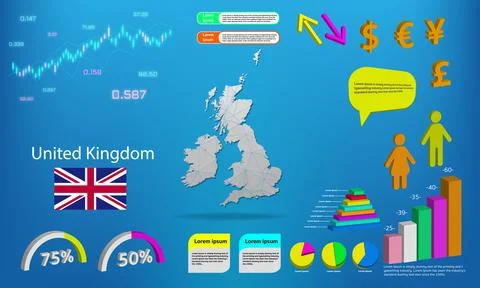 United Kingdom map info graphics - charts, symbols, elements and icons collec 스톡 일러스트