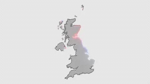 United Kingdom Map with Liquid Glass and Colored Edge Highlights Stock Footage 346709507
