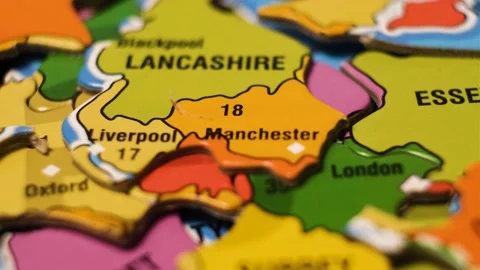 United Kingdom Map Puzzle Blocks with English Cities. Close-Up Video Background, Video stock 230912970