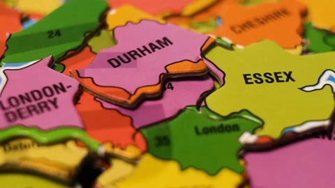 United Kingdom Map Puzzle Blocks with English Cities. Close-Up Video Background, Stock Footage 236280581