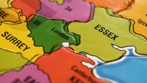 United Kingdom Map Puzzle Blocks with English Cities. Close-Up Video Background, Stock-Footage 236619103