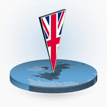 United Kingdom map in round isometric style with triangular 3D flag of UK Stock Illustration