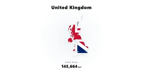 United Kingdom map silhouette emerging from center with fragmented Union Jack Stock Footage 345647091