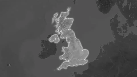 United Kingdom map - solid. Glow. Graysc... | Stock Video | Pond5