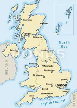 United Kingdom map vector - major cities marked on map of the UK ...