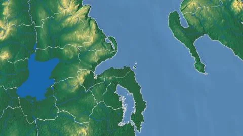 United Kingdom - North-Down outlined on physical map Illustrazione stock
