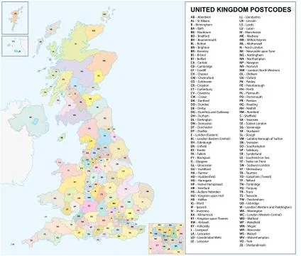 United kingdom Postcodes or postal codes vector map Illustrazione stock
