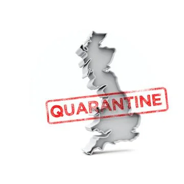 United Kingdom simple 3D map with red quanantine stamp. 3D Rendering Illustrazione stock