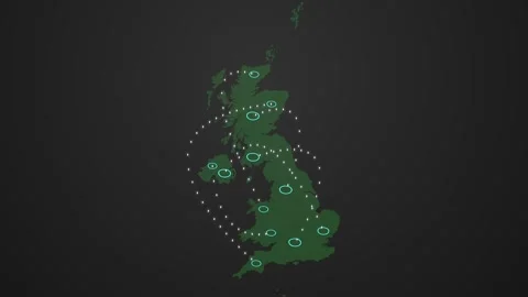 United Kingdom Technology Map Featuring Animated Communication Signals Stock Footage 342308205