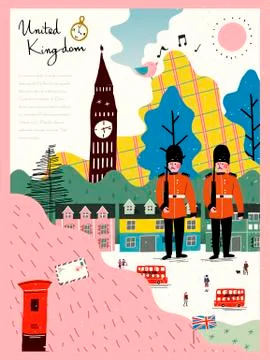 United Kingdom travel impression poster Stock Illustration