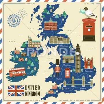 United Kingdom travel map Stock Illustration