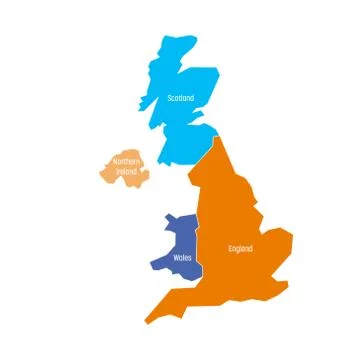 United Kingdom, UK, of Great Britain and Northern Ireland map. Divided to four Stock Illustration