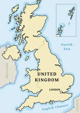United Kingdom vector map - simple map graphics with London marked. Stock Illustration