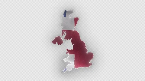 United Kingdom Waving Flag Map with Glowing White Neon Outline Transparent Vídeo Stock 337734686