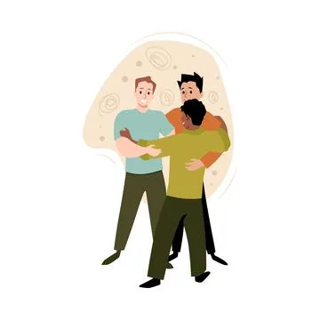 United men hug. Vector circle of support and friendship. 스톡 일러스트