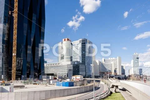 United nations building and surrounding in vienna Stock Photos