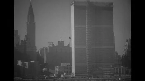 United Nations building with New York City in background. Stock Footage