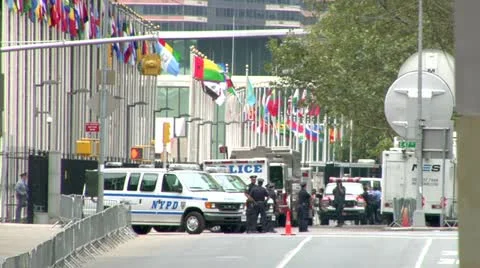 United Nations Building UN Security Council Building Manhattan New York Police  Stock Footage 22159946