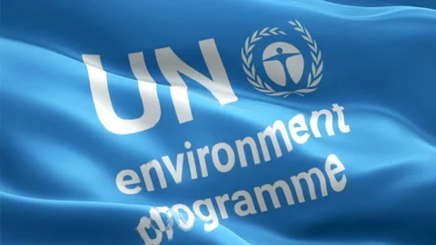 United Nations Ecology flag. 3d UN Environment programme logo waving video. Stock Footage 169986751