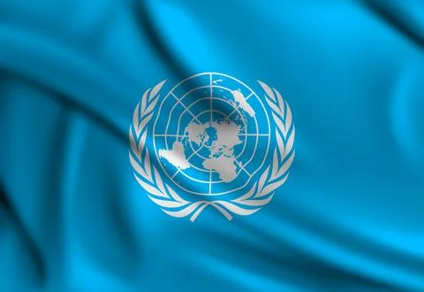 United Nations flag covering the frame is waving in the wind Illustrazione stock