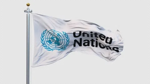 The united nations flag is waving. Stockbeeldmateriaal 294873932