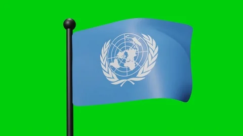 United Nations Flag Waving in Slow Motion on the green background. 3D Rende.. Stock Footage 230911780