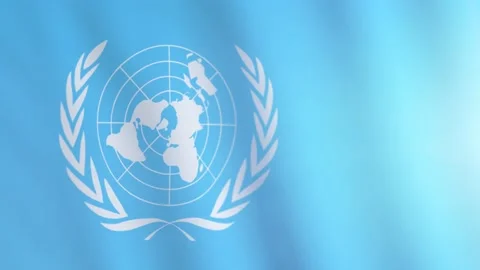 The United Nations flag waving in the wind. International flag of UN Stock Footage 146111680