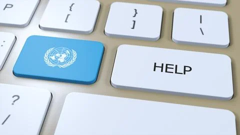 United Nations Help Concept. 3D Illustration. Country Flag with Text on Button Stock Illustration